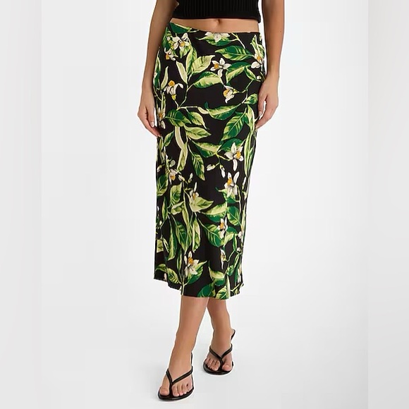 Super High Waisted Satin Printed Midi Skirt - Picture 1 of 4